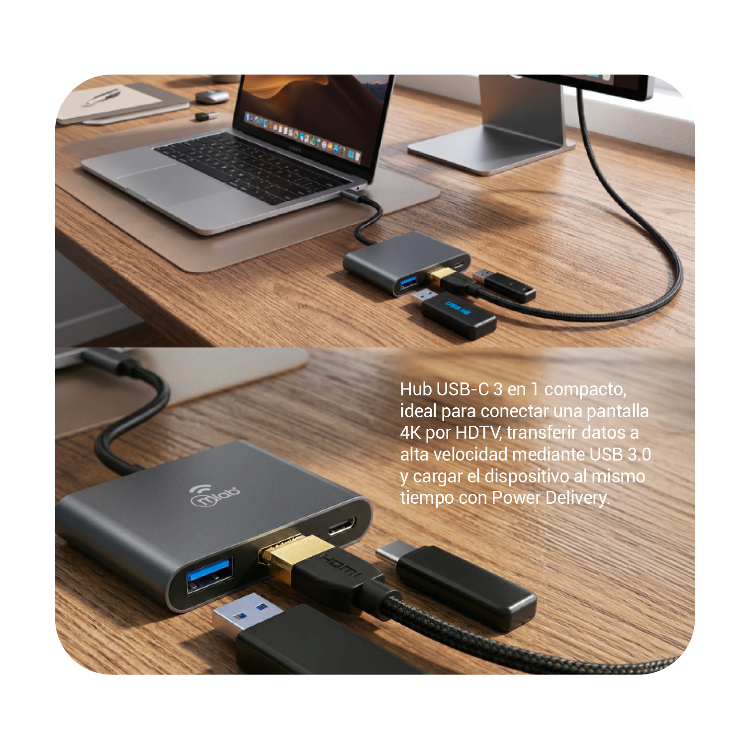 10018 - HUB 3 en 1 HDMI - Type C - USB A - Image 2