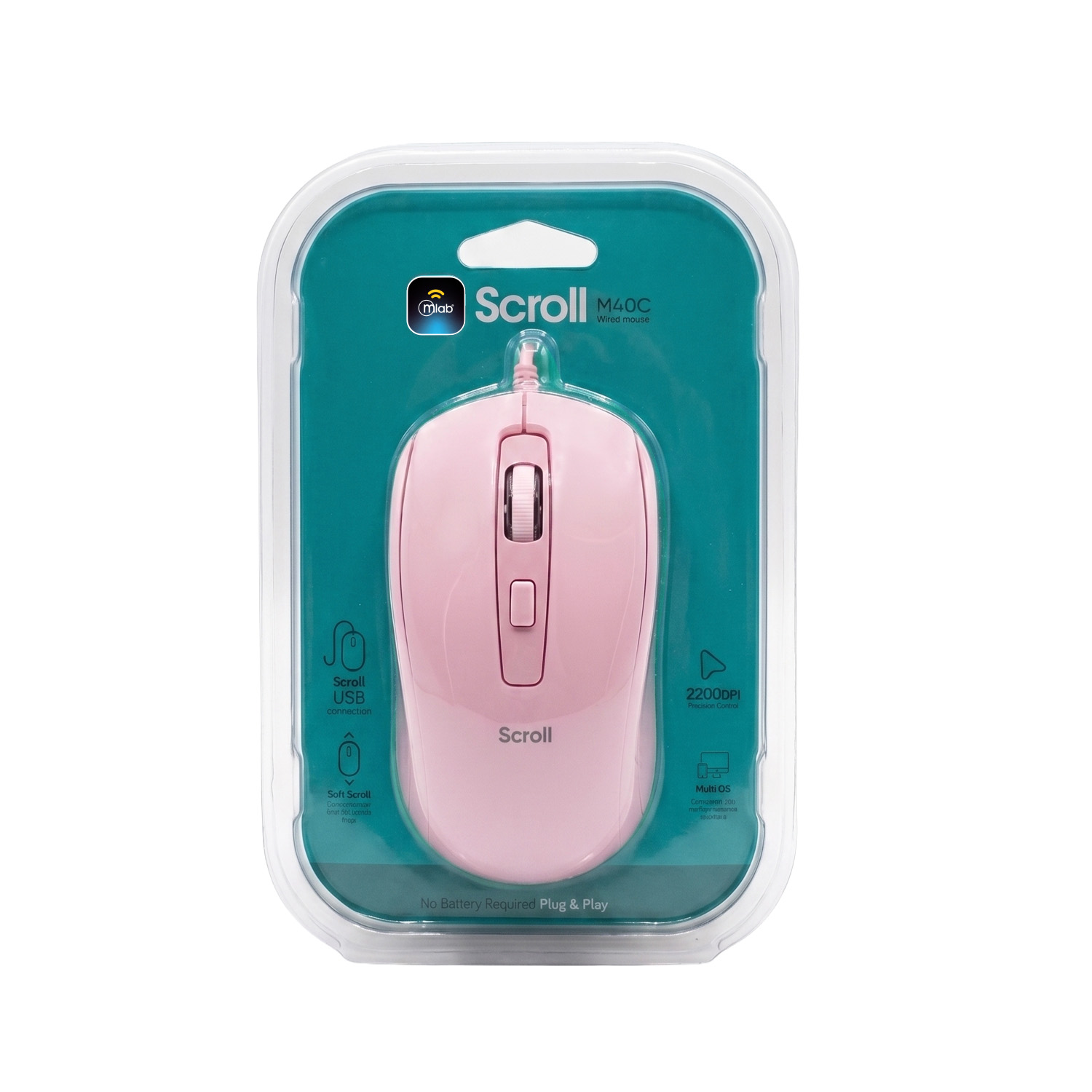 9728 - Scroll Wired mouse With Soft Scroll M40C - Pink - Image 2